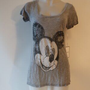 NWT Lauren Moshi Disney Couture Gray Black White Mickey Mouse T-Shirt Top M *